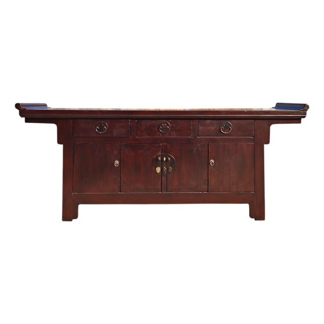 19th Century Chinese Elm Everted Flange Sideboard For Sale