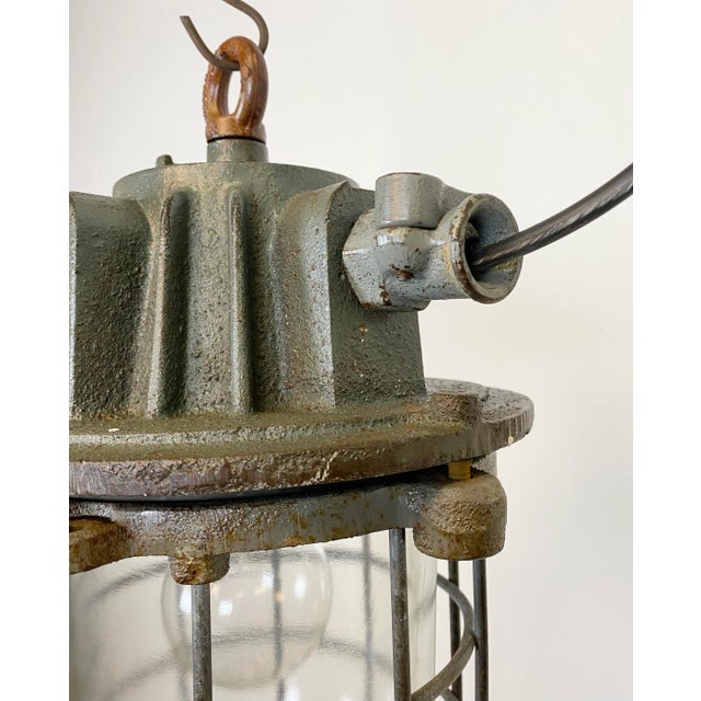 1960s Gray Industrial Cast Iron Cage Pendant Light, 1960s For Sale - Image 5 of 14