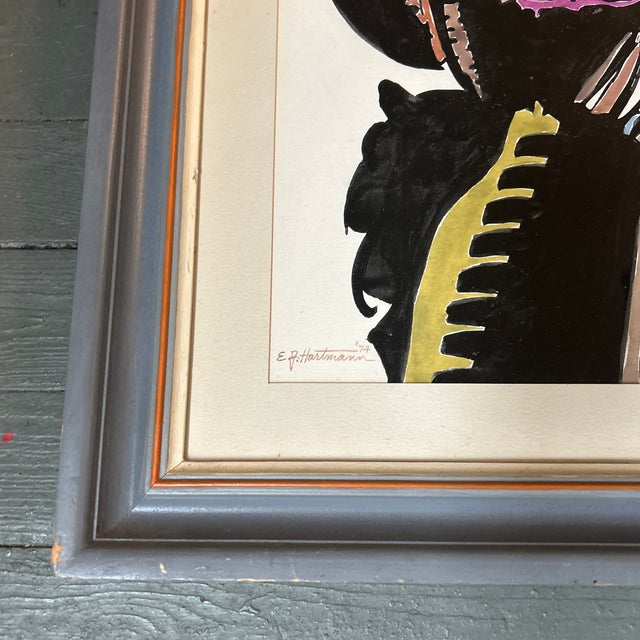 1970’s original abstract expressionist portrait painting by EJ Hartmann. Signed, dated and framed. Measures 21.5x27.5...