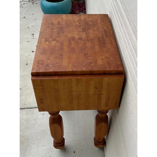 Wood Vintage 1970s Maple Wood Butcher Block Kitchen Table/ Island With Folding Sides For Sale - Image 7 of 12