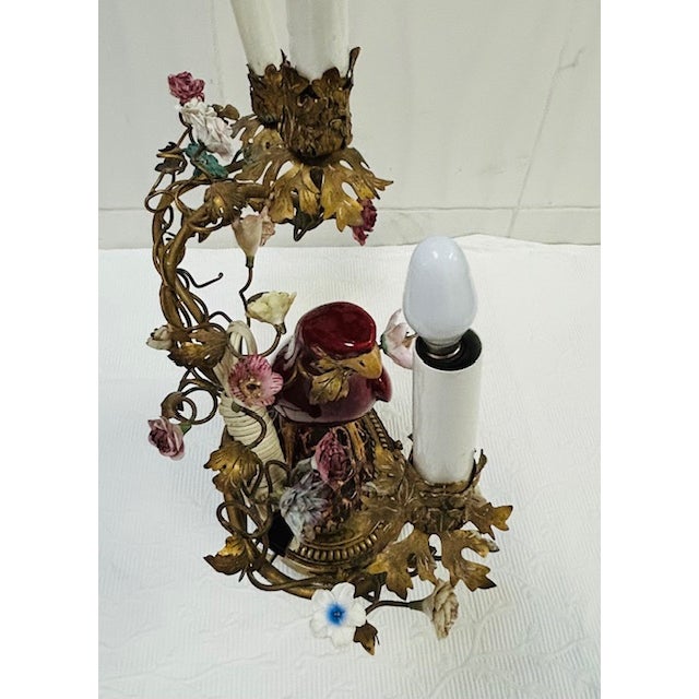 Bronze Early 19th Century A Large Pair of Chinoiserie Regency Exotic Opposing Heron Gilt-Bronze-Mounted & Porcelain Parrot Candelabra For Sale - Image 8 of 16