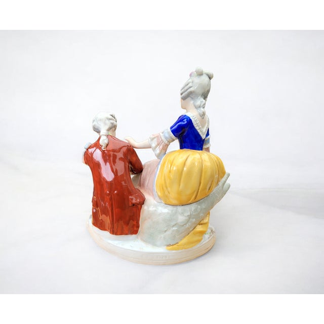 Hand-Painted Porcelain Figurine Group of Italian Rococo Courtship Scene in the 18th-Century from Gräfenthal, Germany, 1960s For Sale - Image 15 of 18