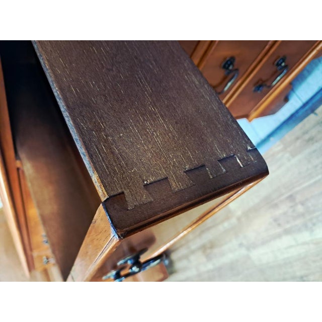 Vintage Twin Pedestal Desk in Yew Wood and Leather Top, 1980 For Sale - Image 13 of 18