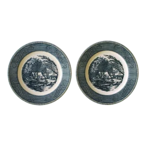 Mid 20th Century Currier & Ives Dinner Plates- Set of 2