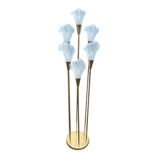 1980s Light Blue Art Deco Calla Lily Floor Lamp For Sale