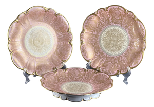 Pink Lustre and Gold Rococo Plates, 1930s, Set of 3