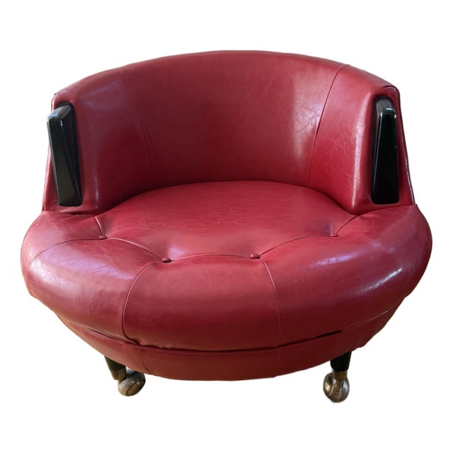 1960s Red MCM Round Lounge Chair Faux Leather For Sale