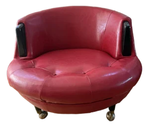 1960s Red MCM Round Lounge Chair Faux Leather