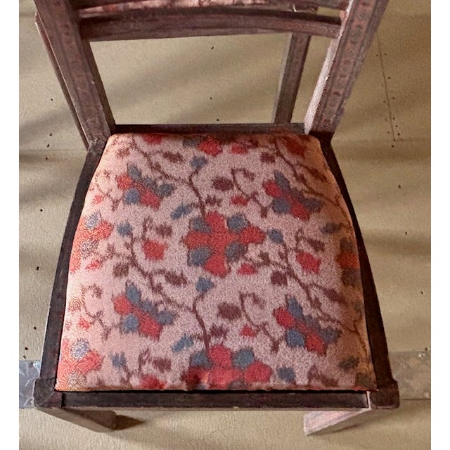 Wood Antique Anglo Indian Style Decoupage Wood Dining Chairs With Patterned Paper and Lacquered Overlay For Sale - Image 7 of 18