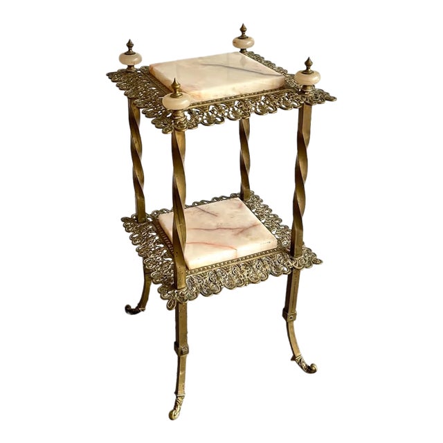 Victorian Marble & Brass 2-Tier Adjustable Plant Stand For Sale