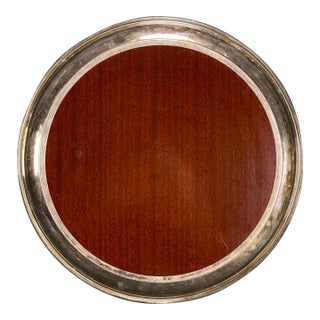 Vintage 1970s Wood Grain Laminate Plated Serving Barware Tray For Sale