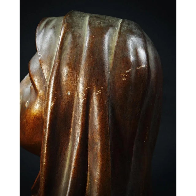 Black Art Deco Bust of the Tearful Virgin Mary in Spelter on Marble by Oscar Ruffon, 1920s-1940s For Sale - Image 8 of 13