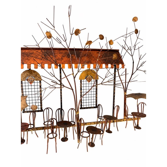 Curtis Jere Signed C. Jeré 1972 Artisan House “Cafe Scene” Brutalist Copper Brass MCM Wall Sculpture For Sale - Image 4 of 5