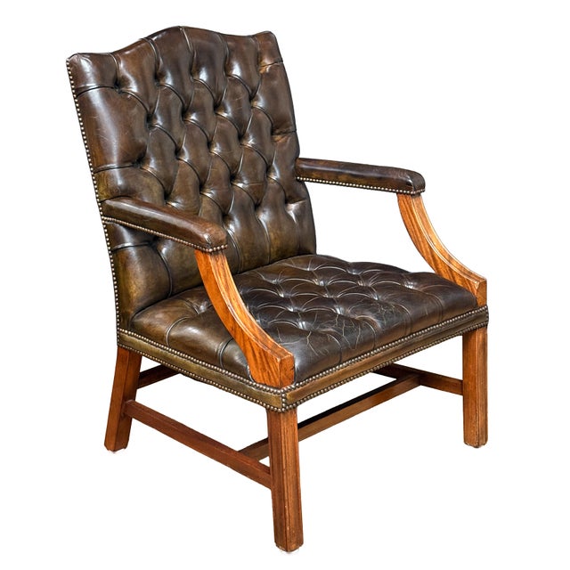 Large Gainsborough Library Armchair of Tufted Leather From England For Sale - Image 10 of 13