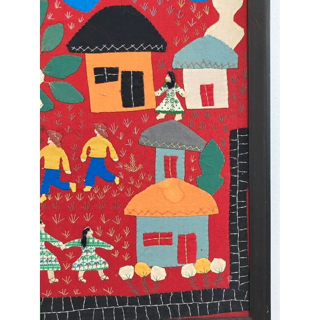 Textile Tereza Laztiko – Signed Mexican Appliqué Folk Art Village Scene For Sale - Image 7 of 12