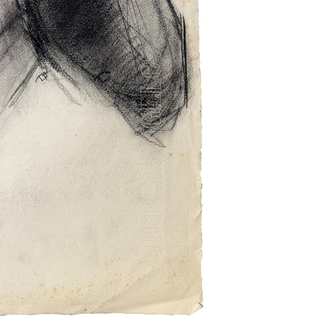 Mid-Century Modern Donna Foreman Hopper Original Charcoal Portrait Woman With Ponytail 1950s For Sale - Image 3 of 9