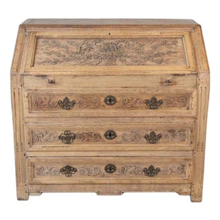 French Louis XVI Period Carved Oak Slant-Front Secretary Desk, Liège, Late 18th For Sale