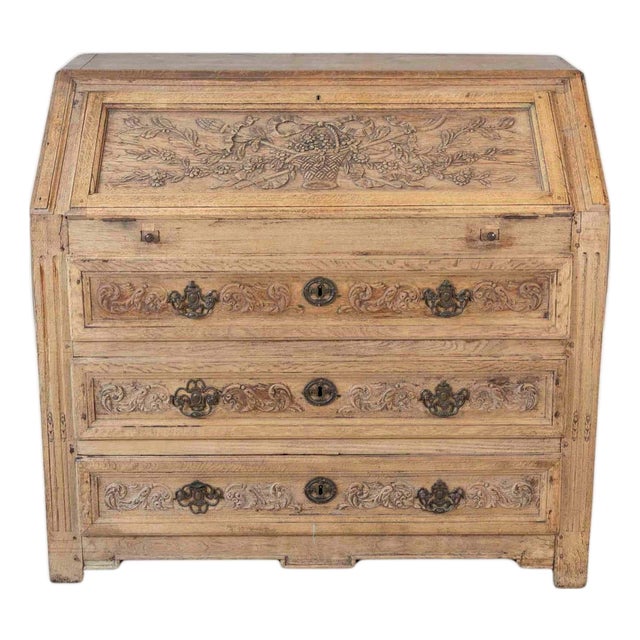 French Louis XVI Period Carved Oak Slant-Front Secretary Desk, Liège, Late 18th For Sale