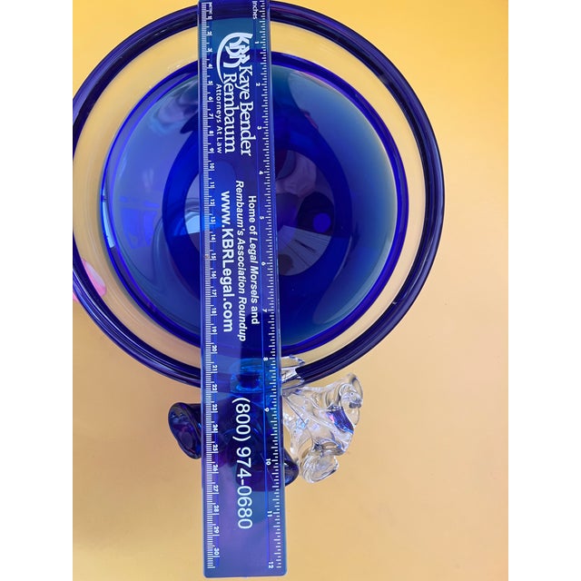 Handblown Art Glass Bowl Beranek Czech Artsy Cobalt Blue Centerpiece 9"d X 4"h For Sale - Image 10 of 12