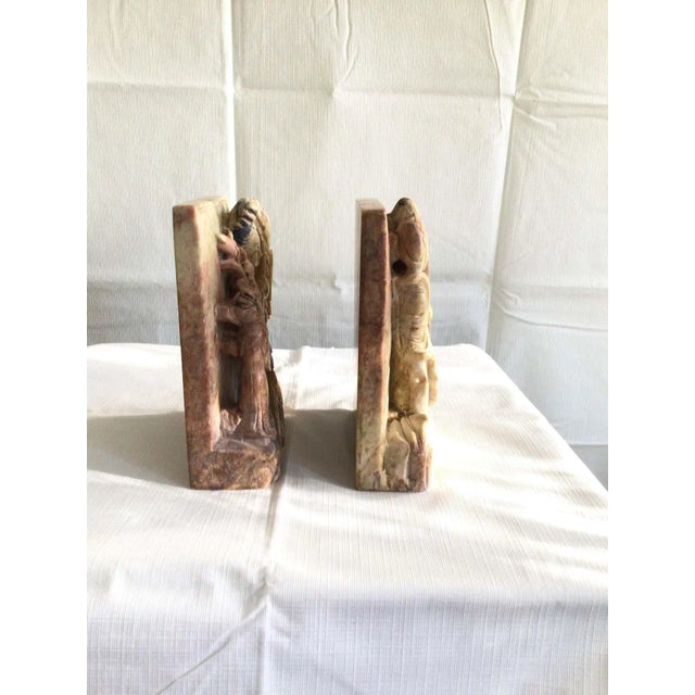 1920s Carved Soapstone Bookends - A Pair For Sale - Image 11 of 13