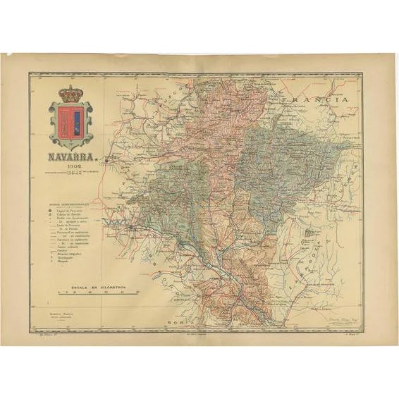 Map of the Crossroads of Northern Spain, 1902 For Sale