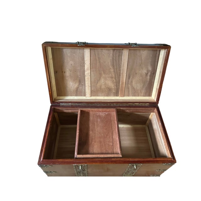 Asian Brass-Mounted Hardwood Chest. The inside is in incredible shape. 40 1/2 W 25” T 21 1/4” D