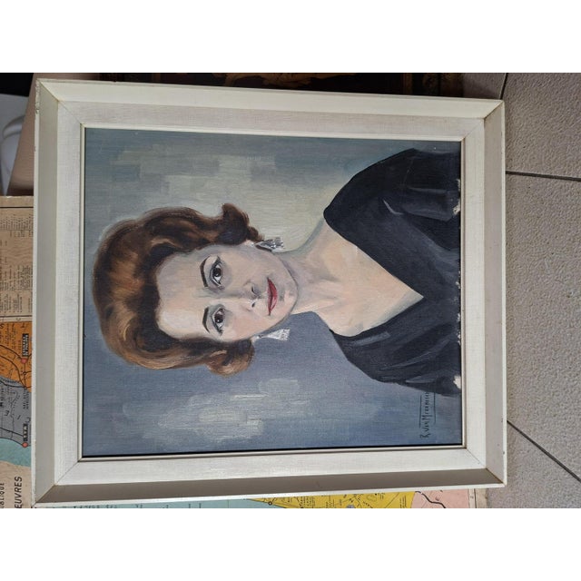 R. Van Meerbeeck, Portrait of a Woman, 1961, Oil on Canvas For Sale - Image 5 of 9