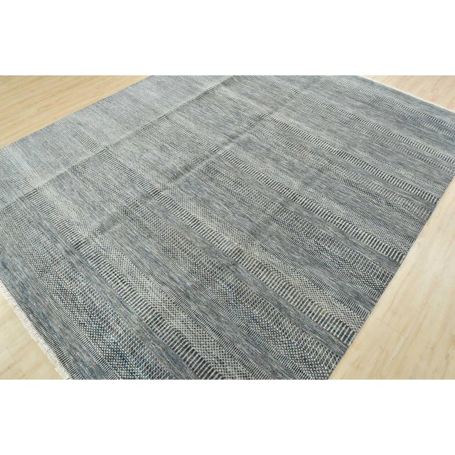 Contemporary Fine Contemporary Rug 8'2'' X 10'2'' Blue Ivory Wool Hand-Knotted Carpet For Sale - Image 3 of 12