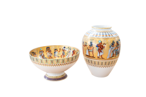 Porcelain Pots with Egyptian Motif from Kaiser Theben, 1920s, Set of 2