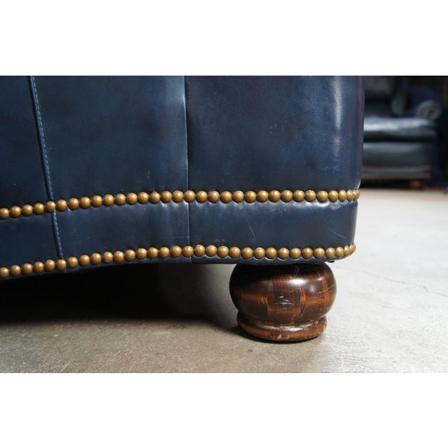Hancock & Moore English Style Austin High Back Blue Leather Library Sofa Couch For Sale - Image 11 of 12