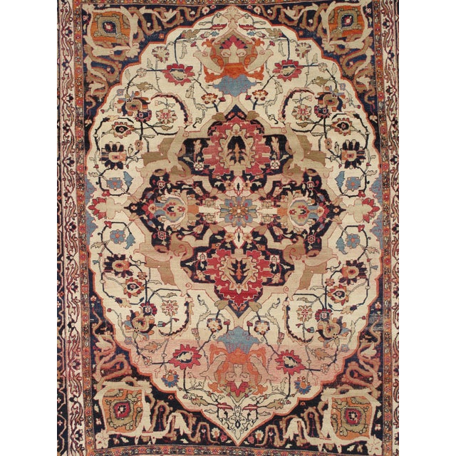 Mid 19th Century Antique Persian Lavar Kerman Oriental Carpet, Handmade, White, Navy, Jewel Tone For Sale - Image 5 of 18