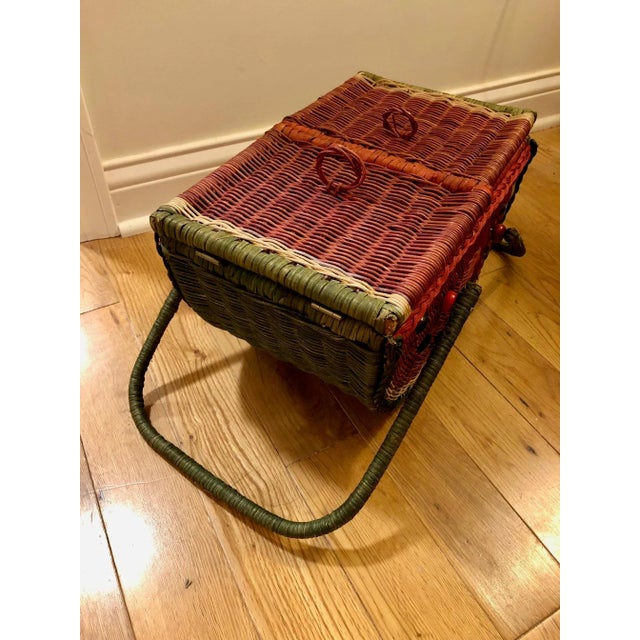 Mid-Century Modern Vintage Watermelon Wicker Picnic Basket For Sale - Image 3 of 8