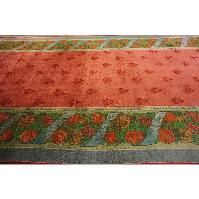 1900s Pink Rose Floral Arts & Crafts Antique Irish Donegal Rug 9' X 17'7" Handknotted Wool Carpet For Sale - Image 4 of 11