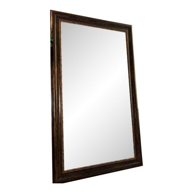 Oversized Solid Wood Floor Mirror With Bronze Nailhead Trim For Sale