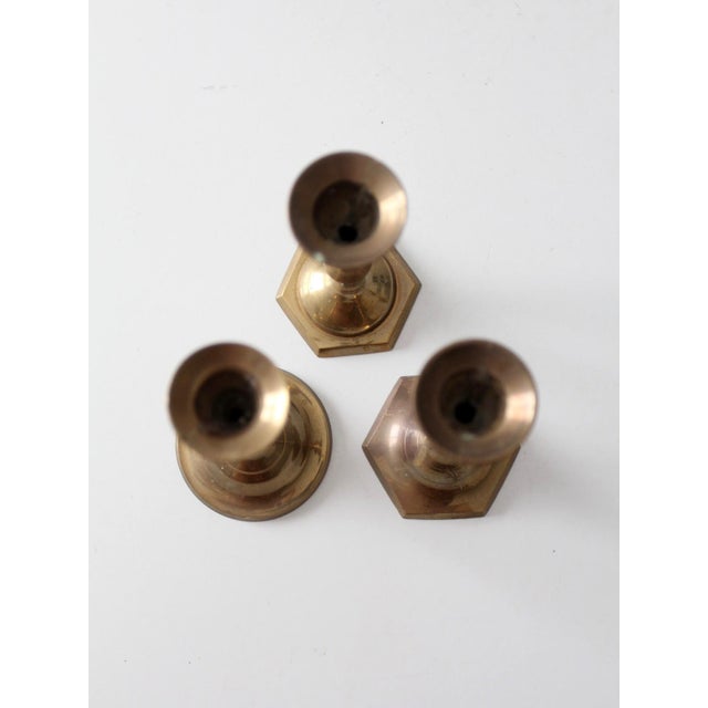 Vintage Brass Candlesticks Set of 3 For Sale - Image 6 of 11