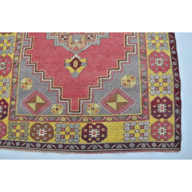 Turkish 1950s Faded Rose and Dark Slate Border, Low Pile Distressed Turkish Rug For Sale - Image 3 of 10