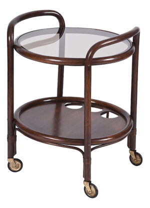 Mid-Century Bar Serving Cart in Bamboo, Rattan and Smoked Glass, Italy, 1970s