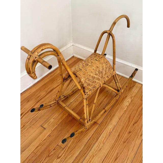 Large Mid-Century Franco Albini Bamboo Rattan Rocking Horse For Sale - Image 6 of 12