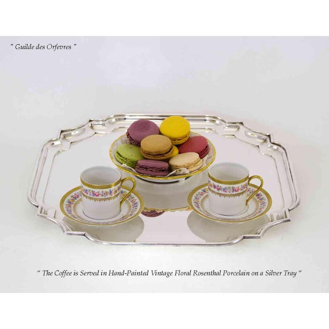 Metal 1970’s Vintage/New Silverplate Square Salver, Chippendale Shaped Corners For Sale - Image 7 of 12