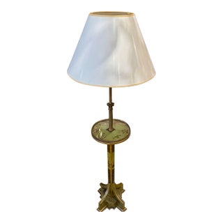 Vintage French Maison Jansen Green Jappened Floor Lamp For Sale