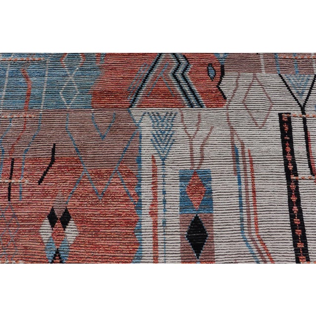 Modern Moroccan Rug With Abstract Design in Copper, Lt. Blue 8'3 X 11' For Sale - Image 4 of 12