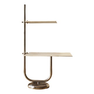 Vintage Chrome Flower Stand with Two White Shelves, Czechoslovakia, 1970s For Sale