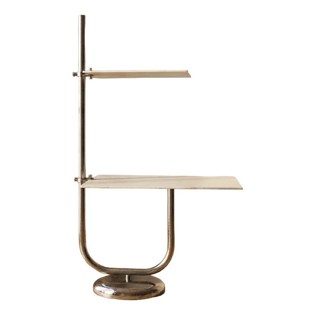 Vintage Chrome Flower Stand with Two White Shelves, Czechoslovakia, 1970s For Sale