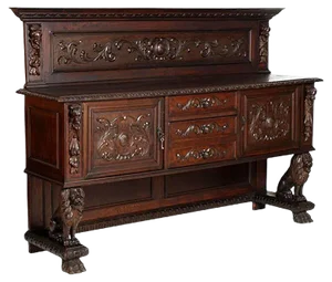 19th Century Hand-Carved Walnut Credenza, 1880s