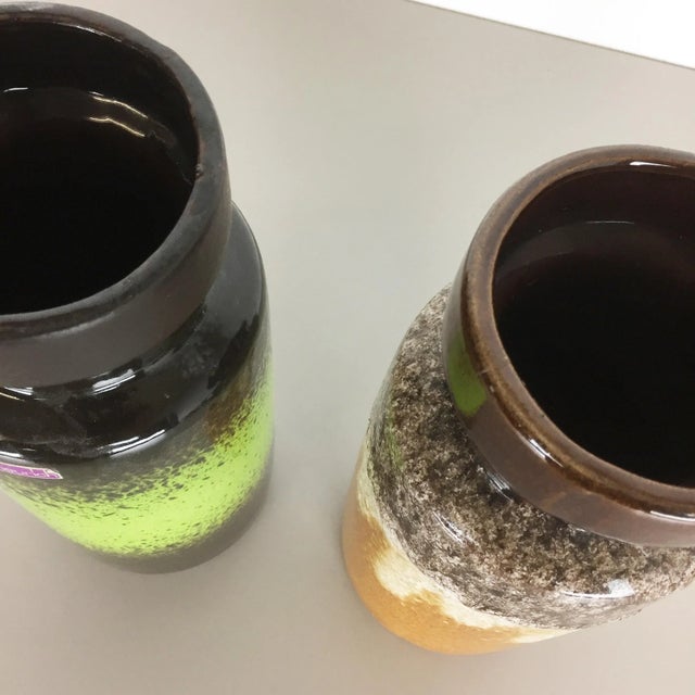 Green Vintage German Pottery Fat Lava Vases from Scheurich, 1970s, Set of 2 For Sale - Image 8 of 12
