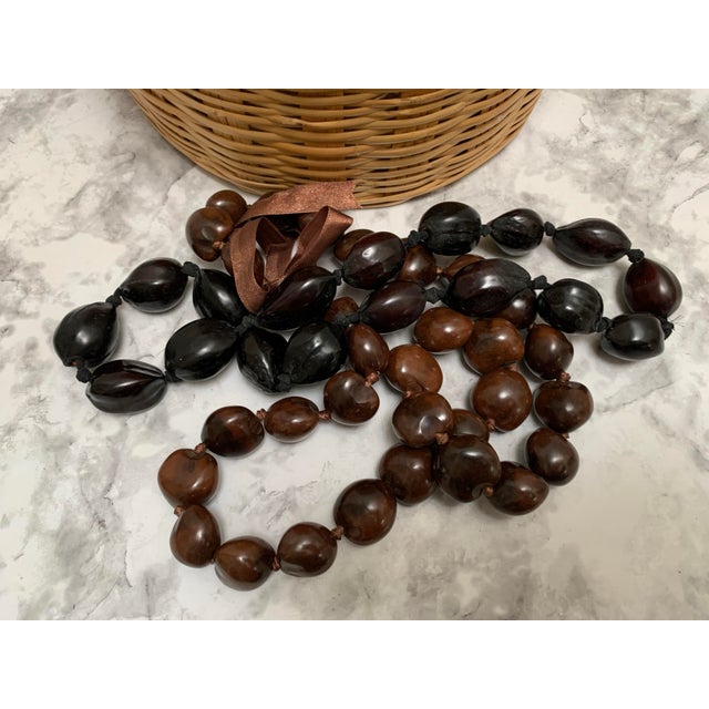 Farmhouse Binge Wood Woven Storage and Decor Basket With South American Nut Tree Beads. Set of Three For Sale - Image 3 of 12