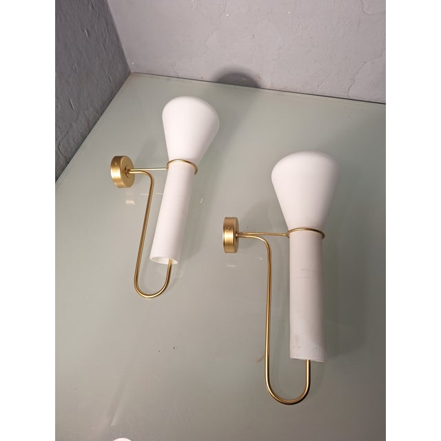 Wall Lamps in Brass and Glass in the style of Arredoluce, Set of 2 For Sale - Image 6 of 6