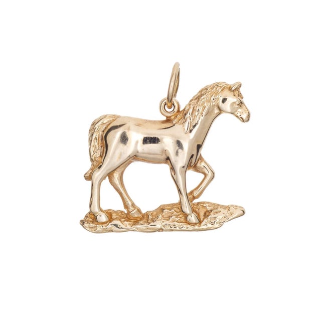 Modern Vintage Horse Charm 14k Yellow Gold Pendant Estate Fine Animal Jewellery For Sale - Image 3 of 4