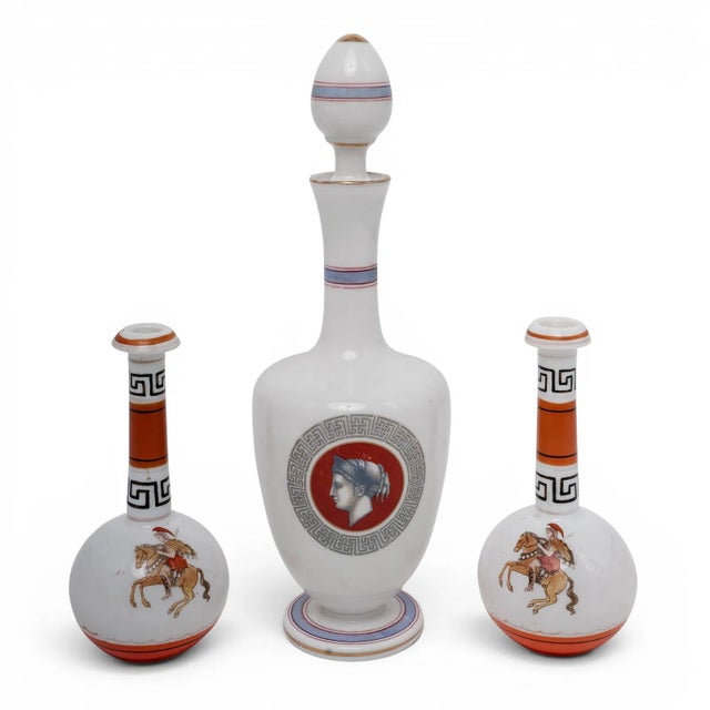 19th Century 19th Century French Opaline Glass Grand Tour Decanter & Portrait Vases – Set of 3 For Sale - Image 5 of 8