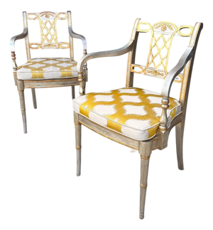 Pair of Vintage Maitland-Smith Silver & Gold Leaf Neoclassical Armchairs With New Designer Cushions